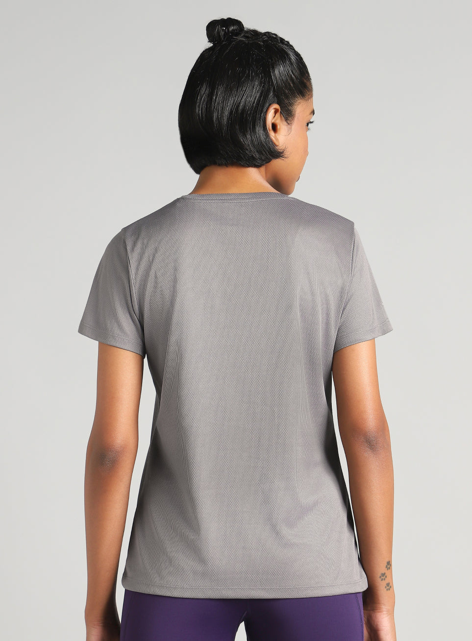 Women's Grey Performance T-Shirt with Minimal Graphic