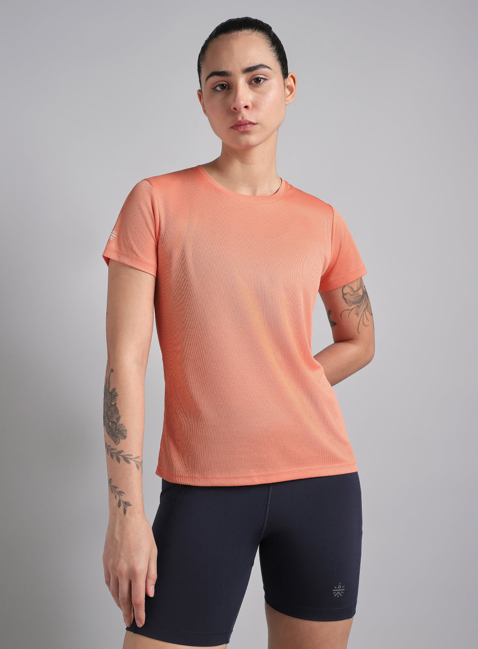 Women's Peach Performance T-Shirt with Minimal Graphic