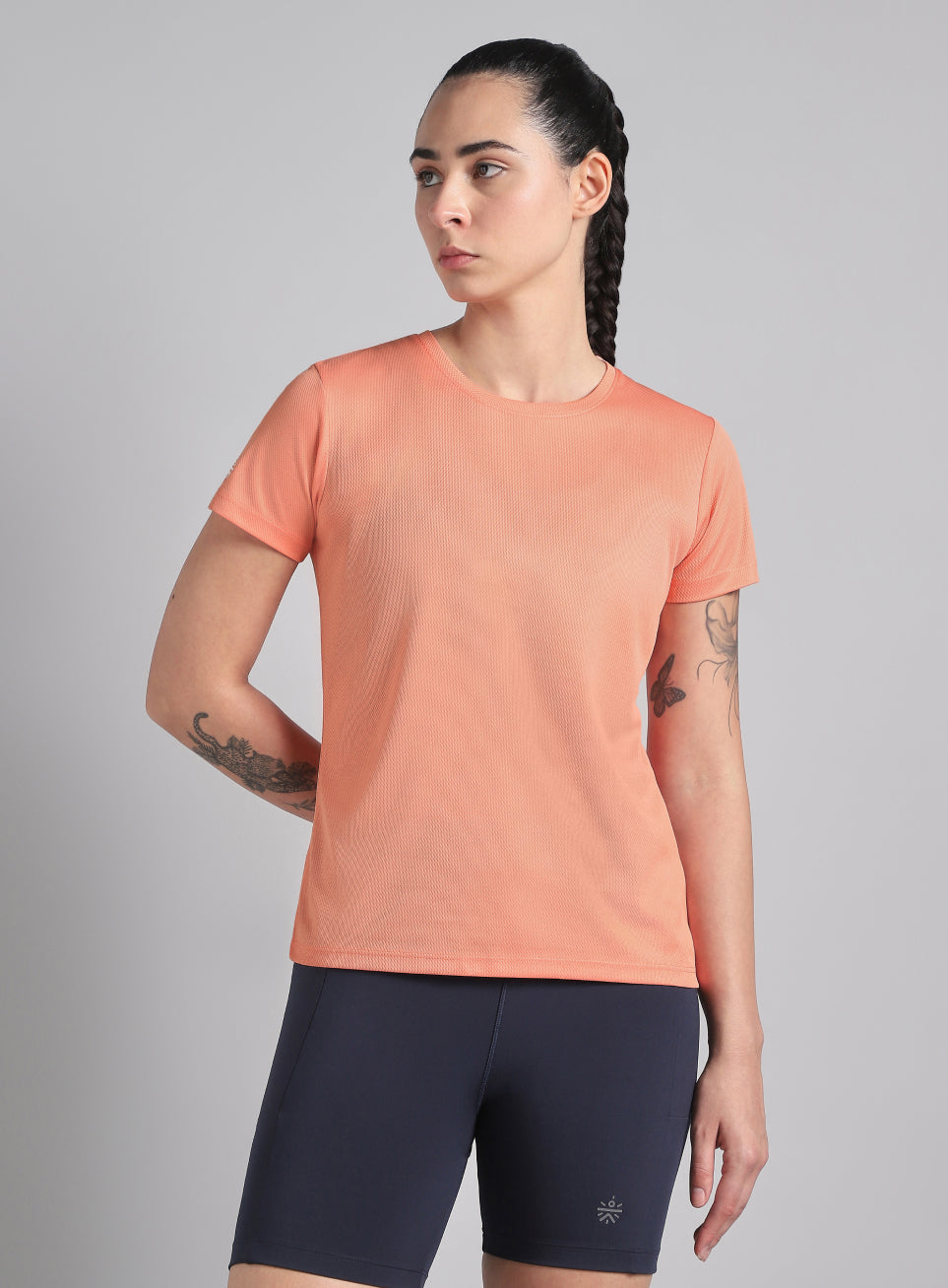 Women's Peach Performance T-Shirt with Minimal Graphic