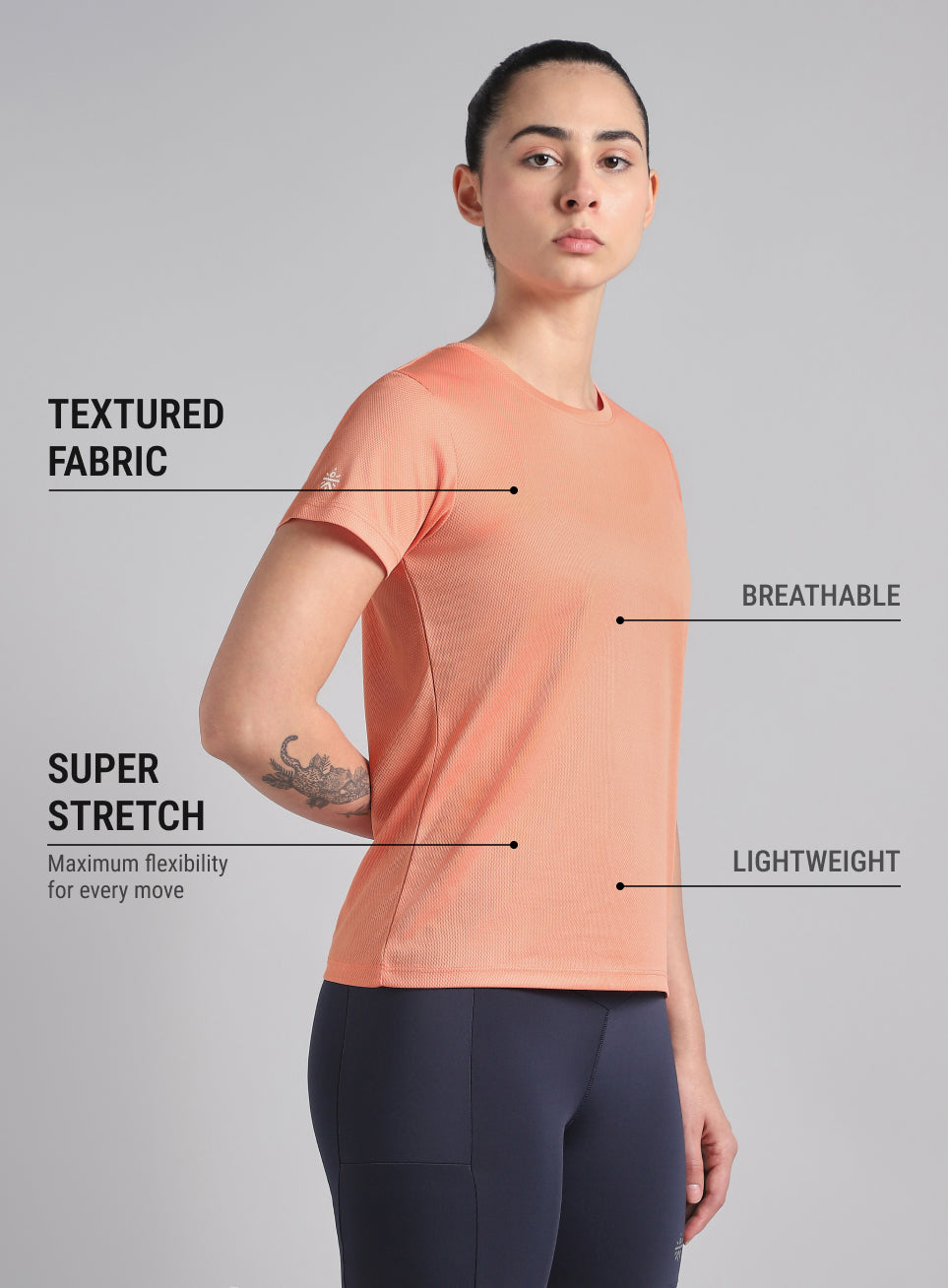 Women's Peach Performance T-Shirt with Minimal Graphic
