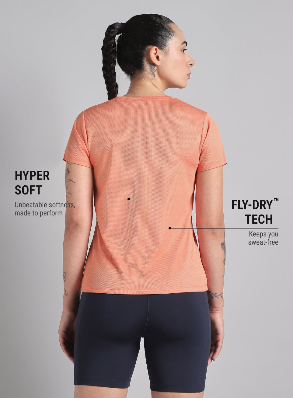 Women's Peach Performance T-Shirt with Minimal Graphic