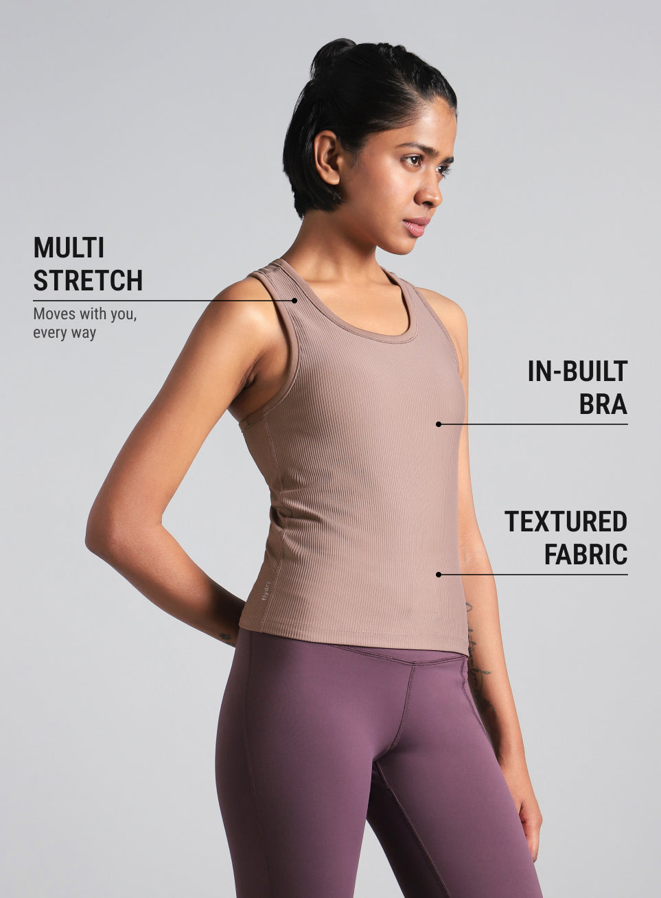Women's Brown Run Built-In Tank
