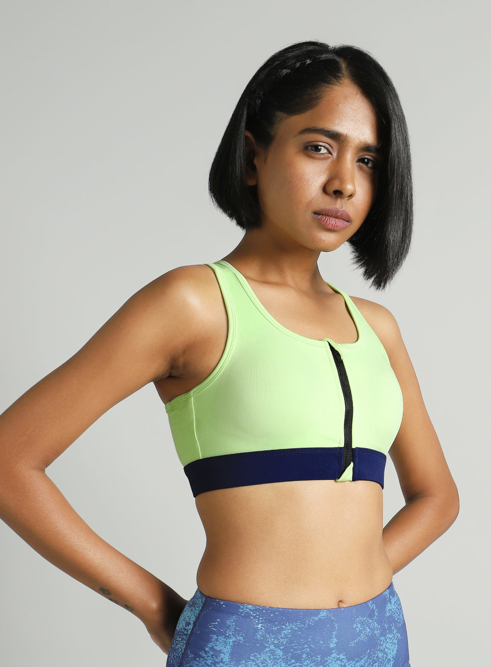 Women's Green Front Zip High Support Training Bra