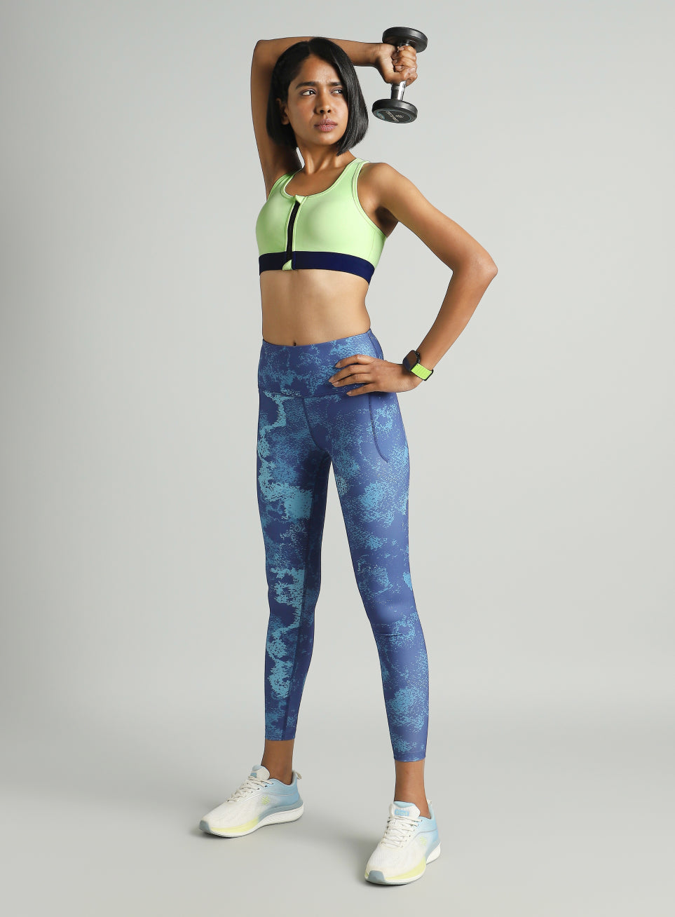 Women's Green Front Zip High Support Training Bra