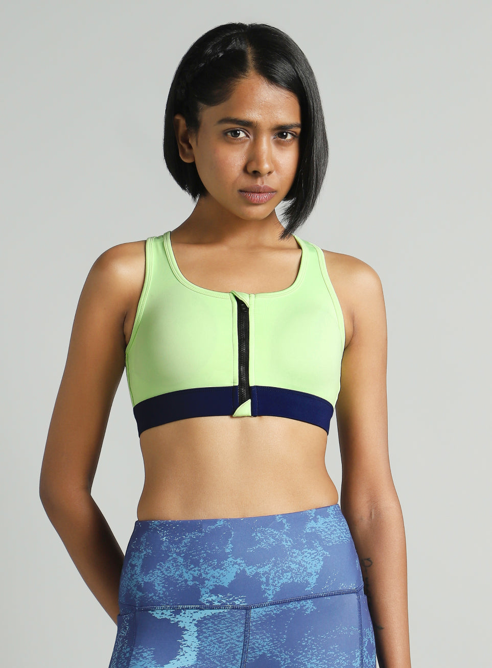 Women's Green Front Zip High Support Training Bra