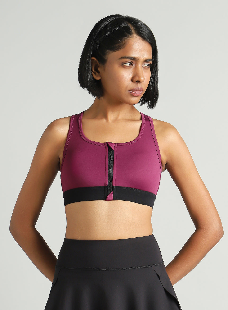 Women's Maroon Front Zip High Support Training Bra