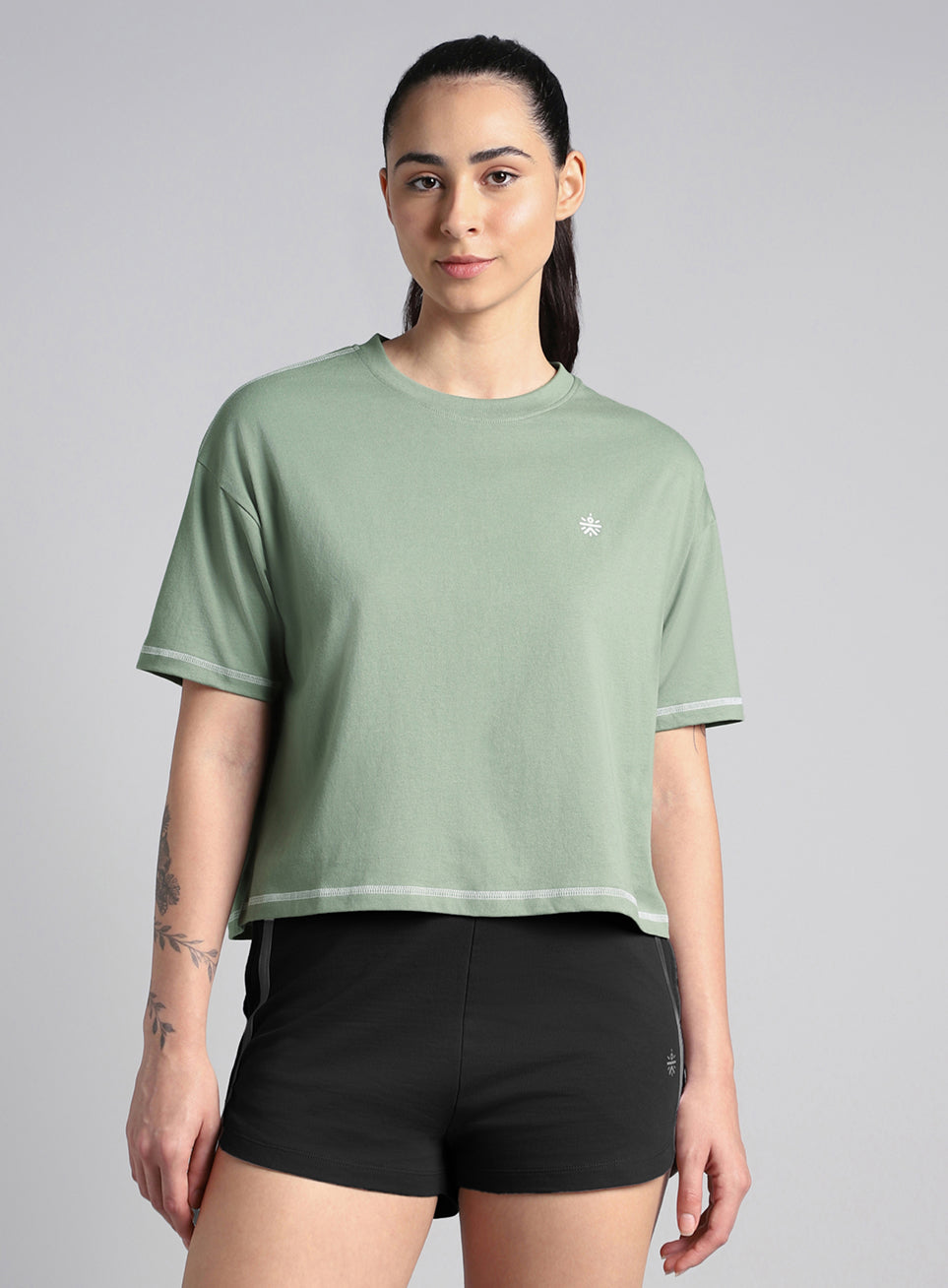 Women's Green Unity Boxy Crop Fit Top