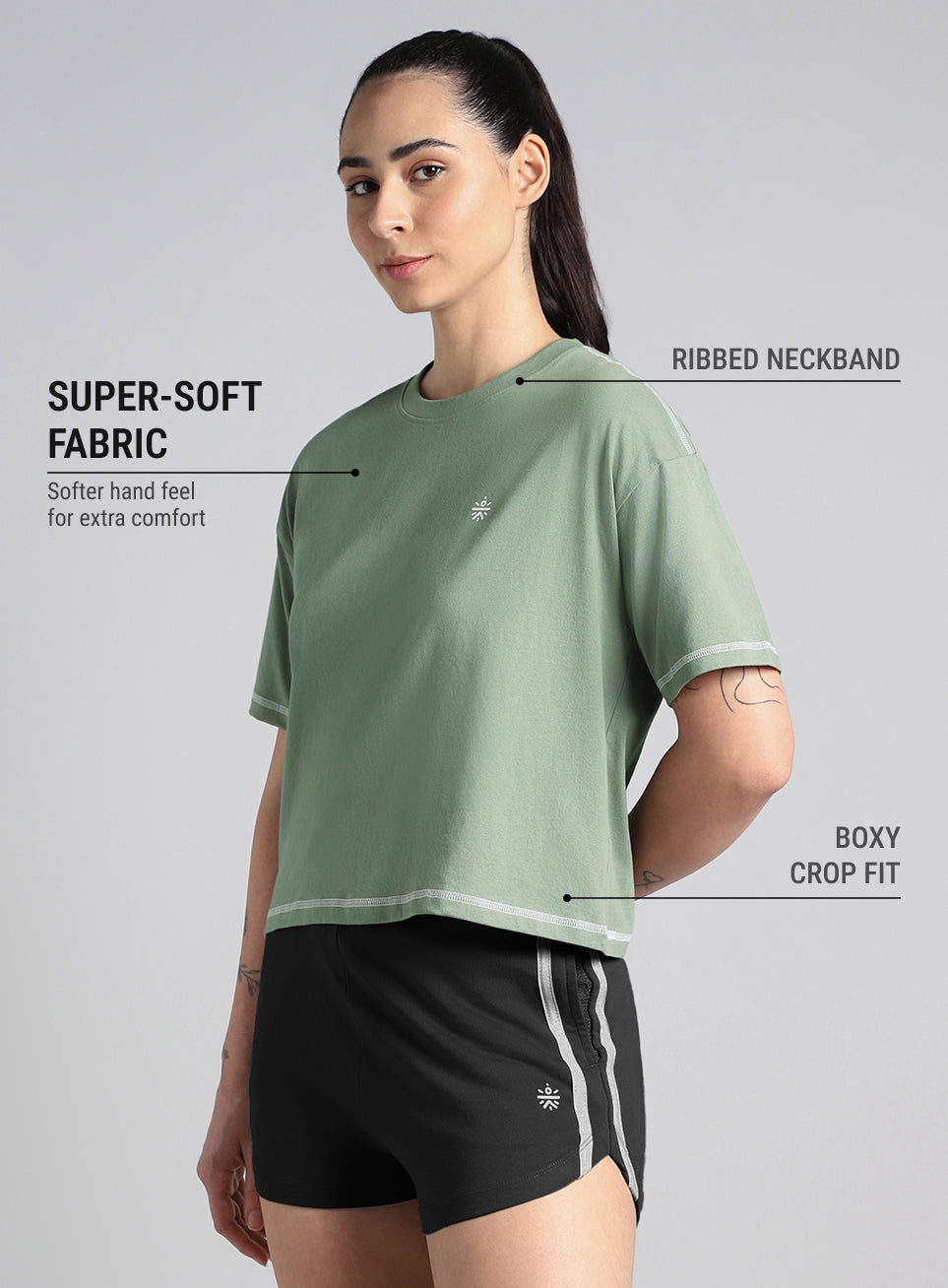 Women's Green Unity Boxy Crop Fit Top