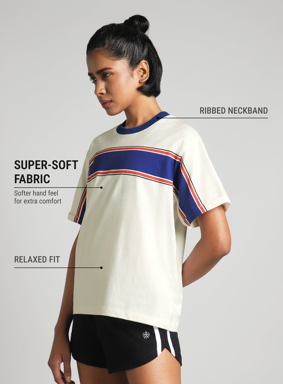 Women's Off White Pop Block Playful Relaxed Fit T-shirt