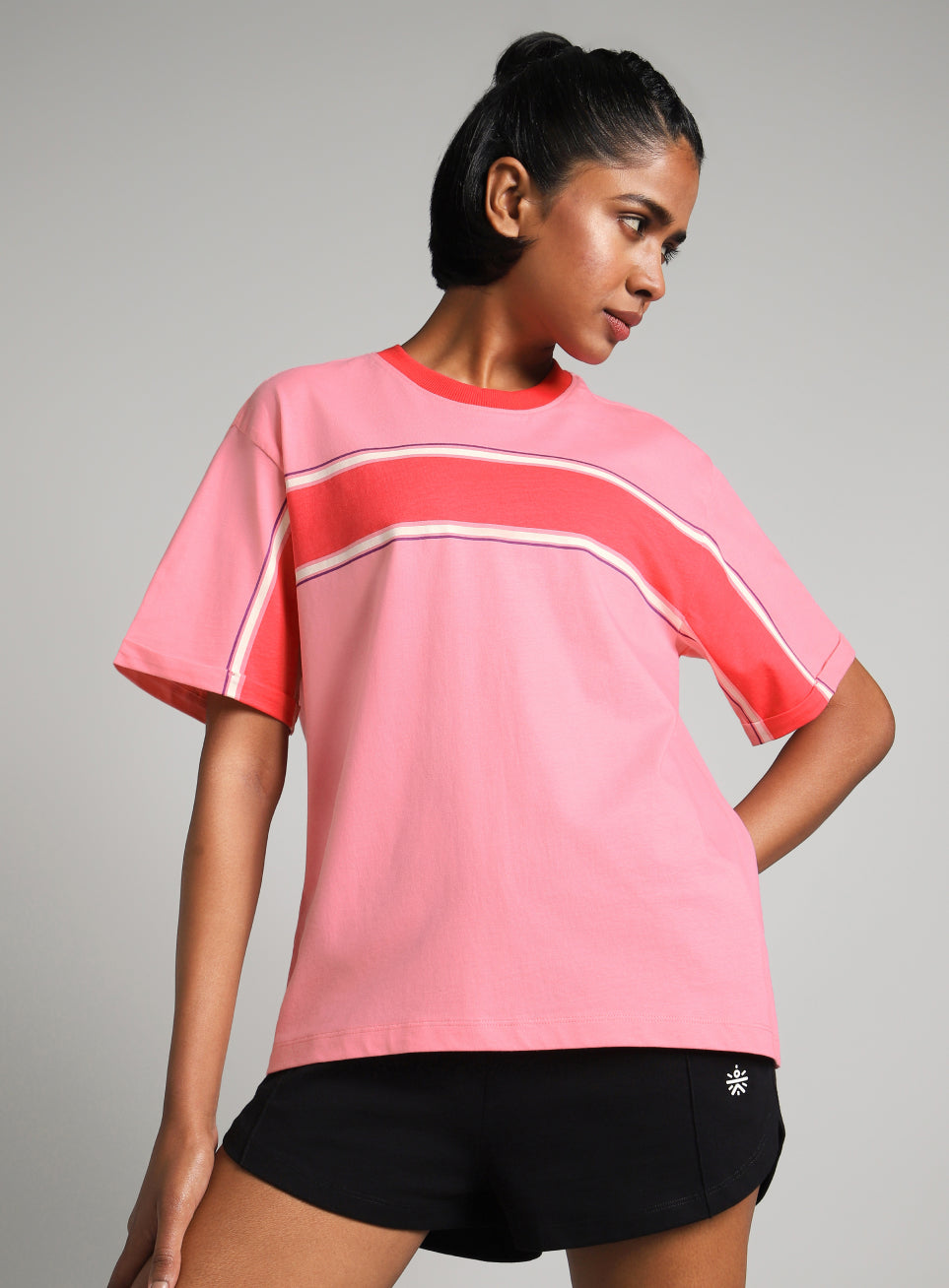 Women's Pink Pop Block Playful Relaxed Fit T-shirt