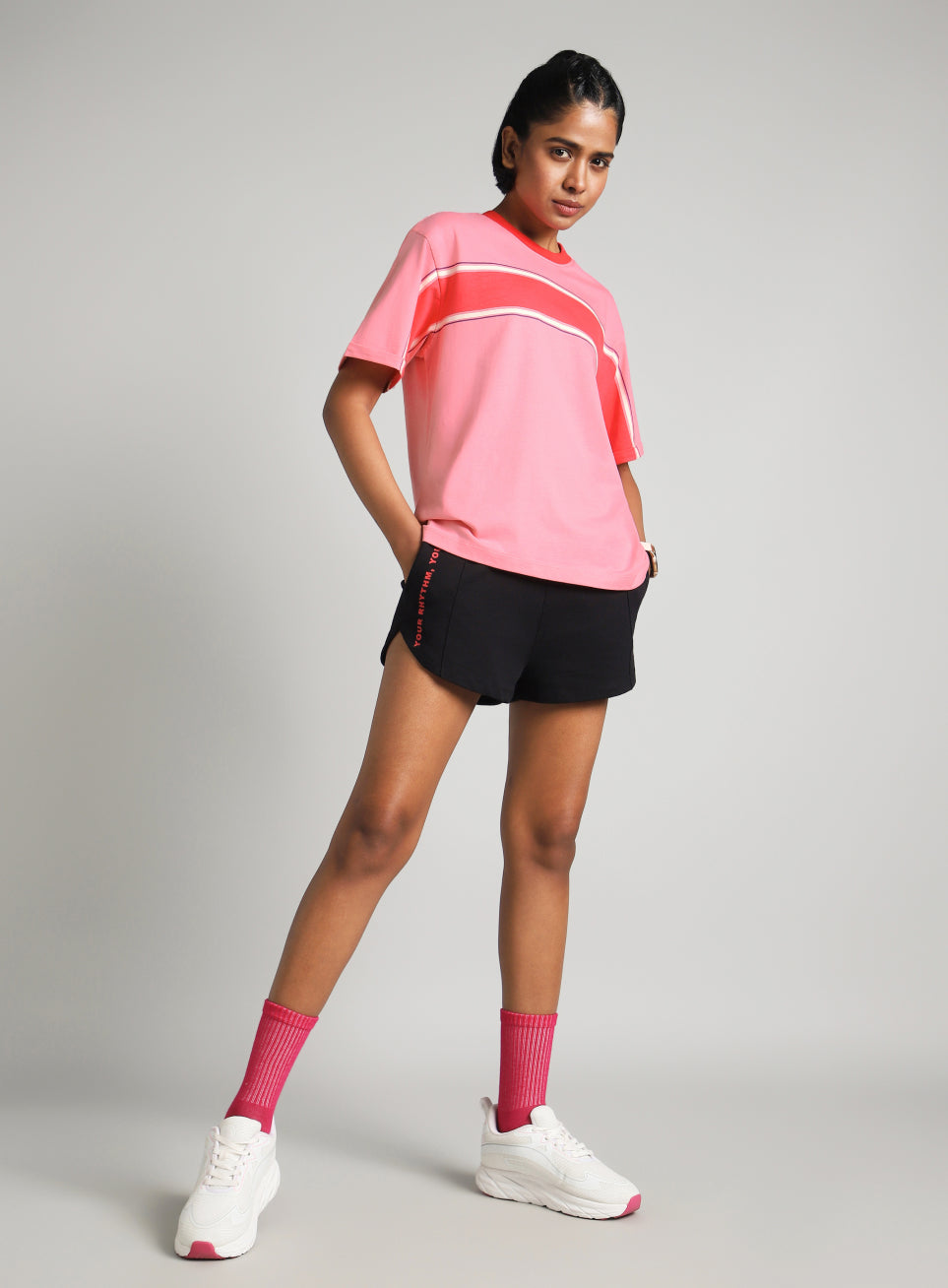 Women's Pink Pop Block Playful Relaxed Fit T-shirt