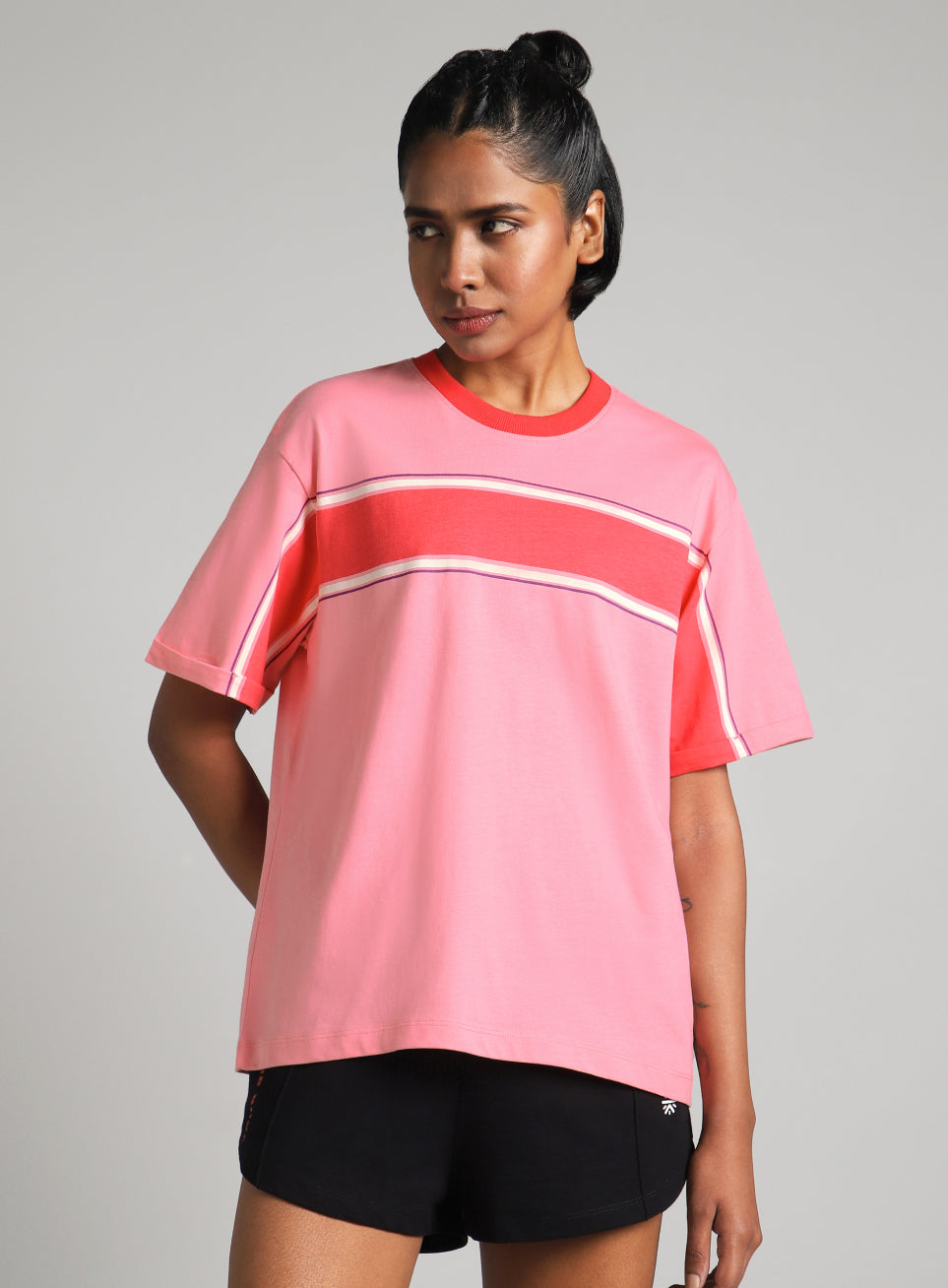 Women's Pink Pop Block Playful Relaxed Fit T-shirt