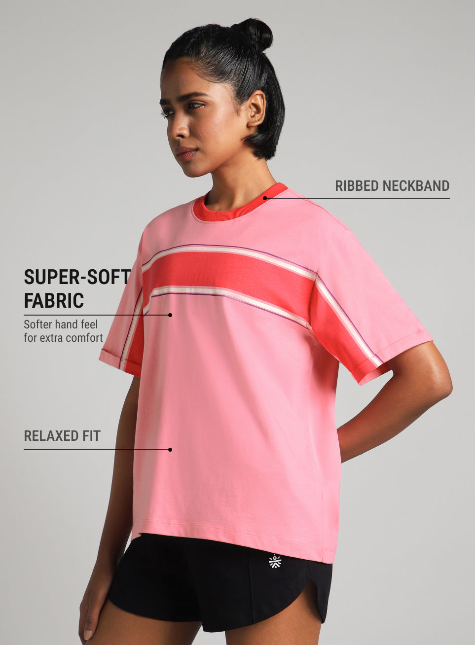 Women's Pink Pop Block Playful Relaxed Fit T-shirt