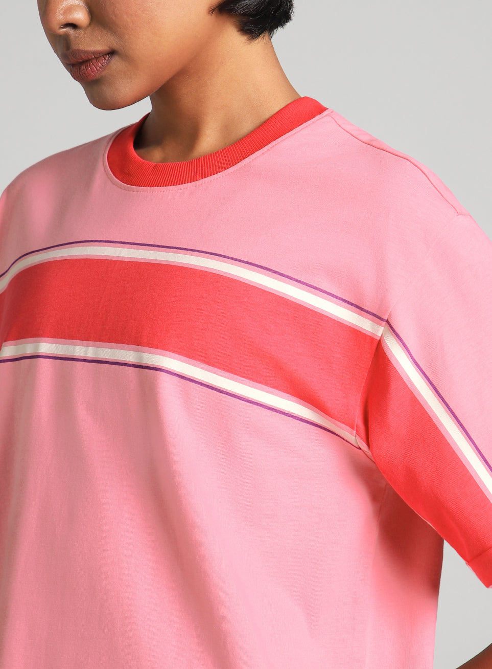 Women's Pink Pop Block Playful Relaxed Fit T-shirt