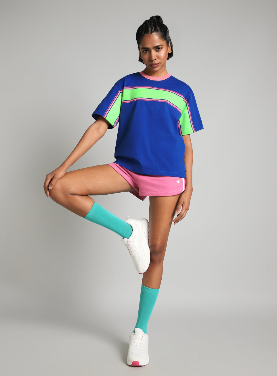 Women's Blue Pop Block Playful Relaxed Fit T-shirt