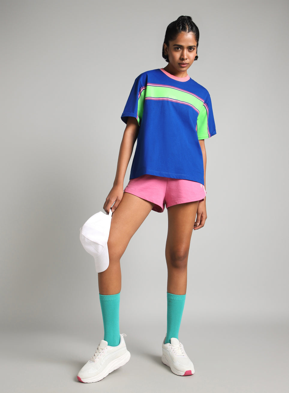 Women's Blue Pop Block Playful Relaxed Fit T-shirt