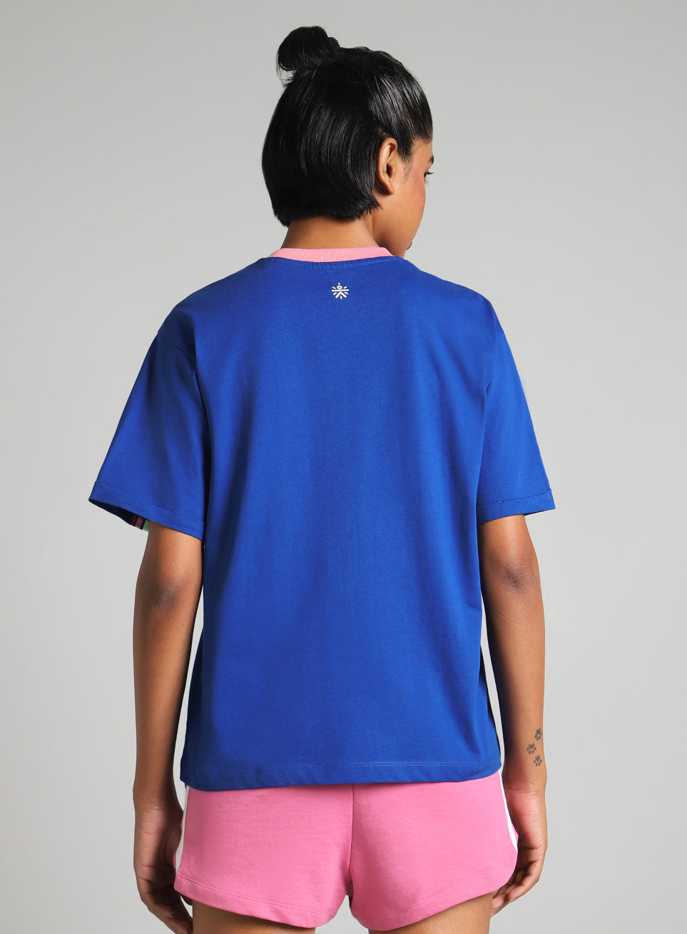 Women's Blue Pop Block Playful Relaxed Fit T-shirt