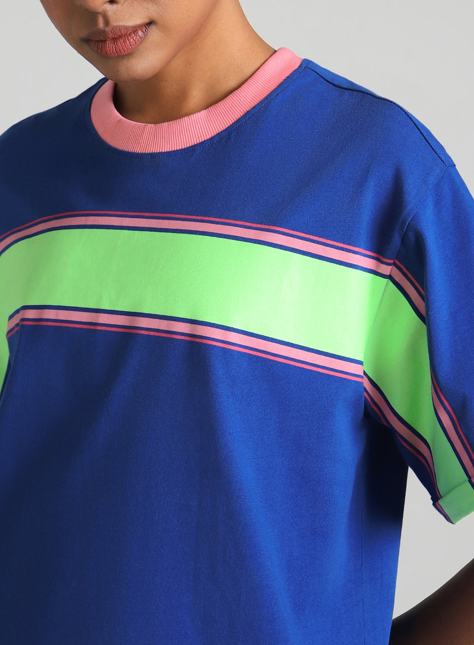 Women's Blue Pop Block Playful Relaxed Fit T-shirt