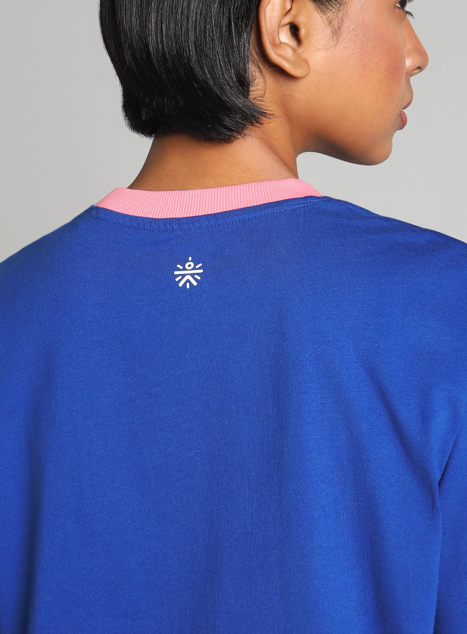 Women's Blue Pop Block Playful Relaxed Fit T-shirt