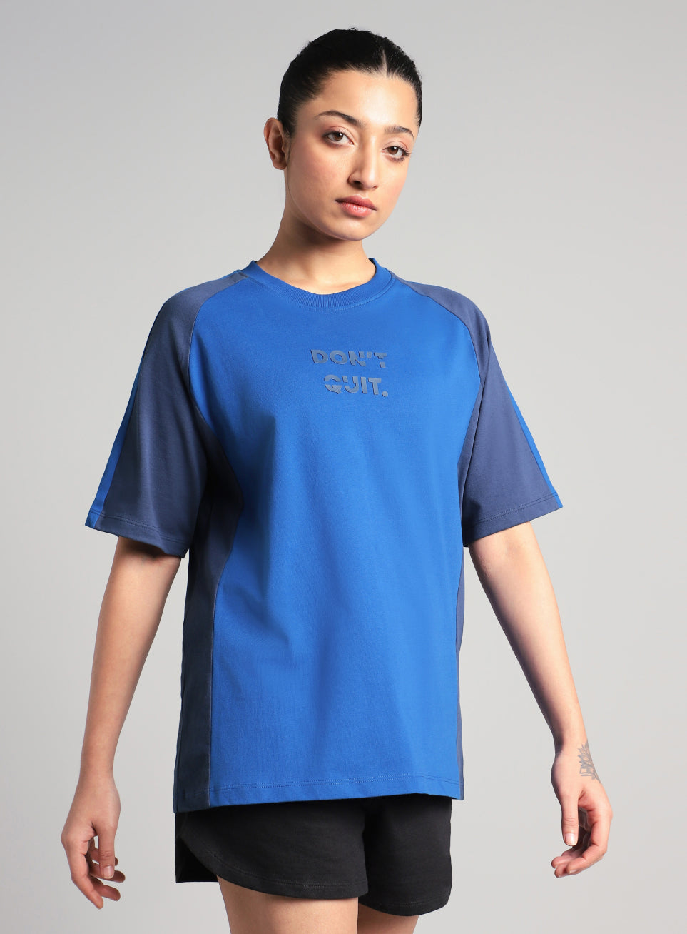 Women's Blue Classic Power Block Oversized Fit T-shirt