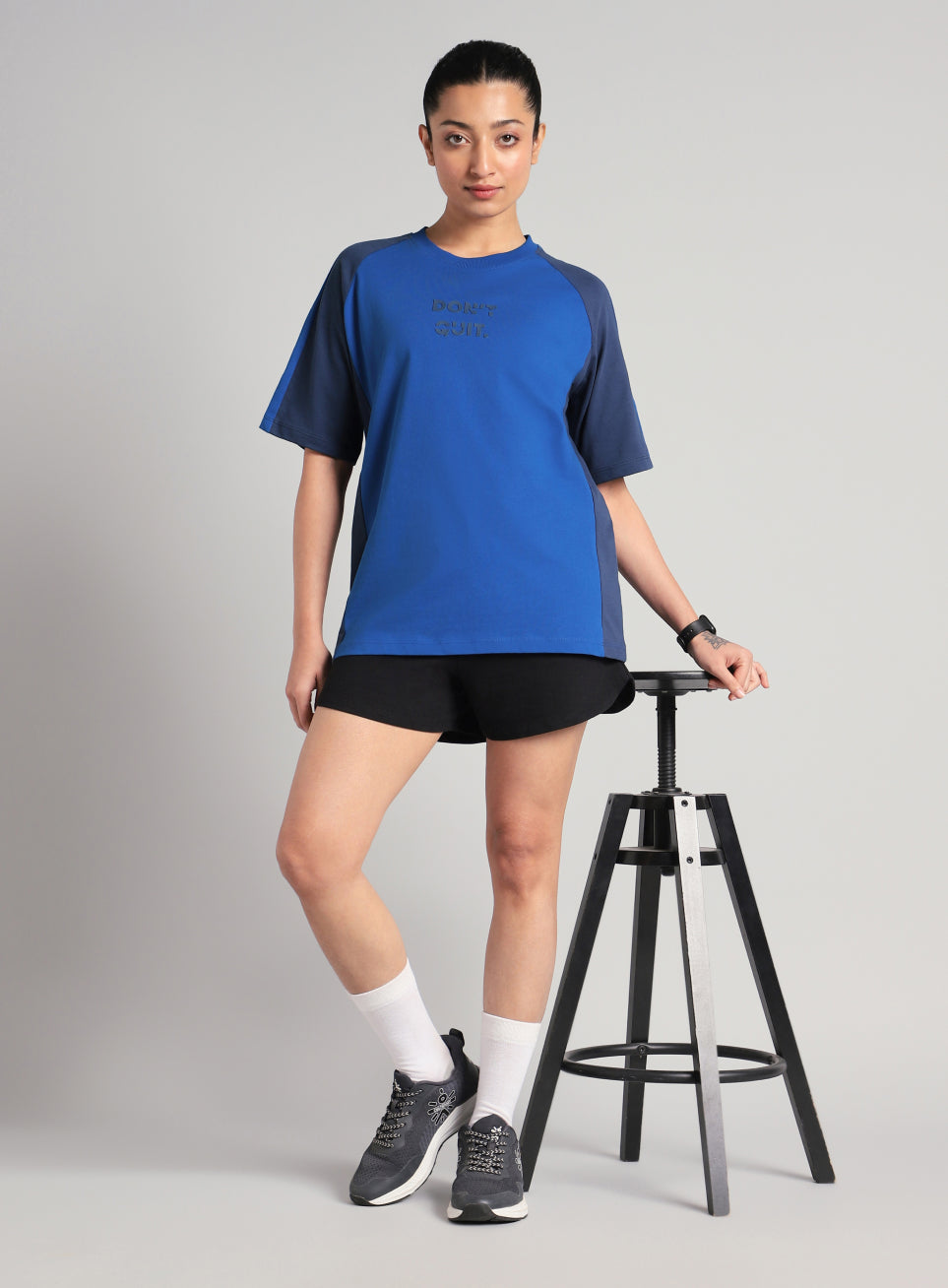 Women's Blue Classic Power Block Oversized Fit T-shirt