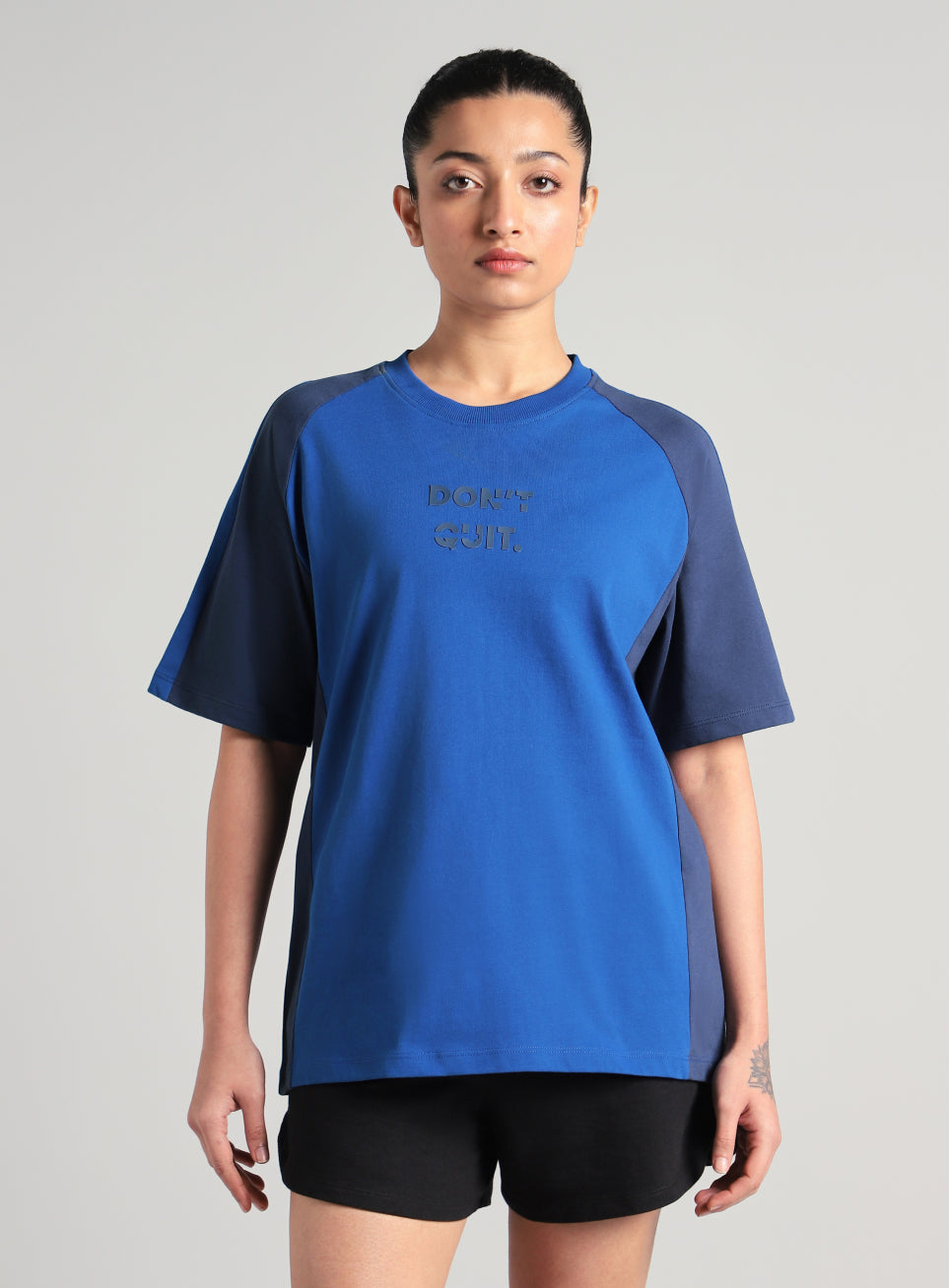 Women's Blue Classic Power Block Oversized Fit T-shirt