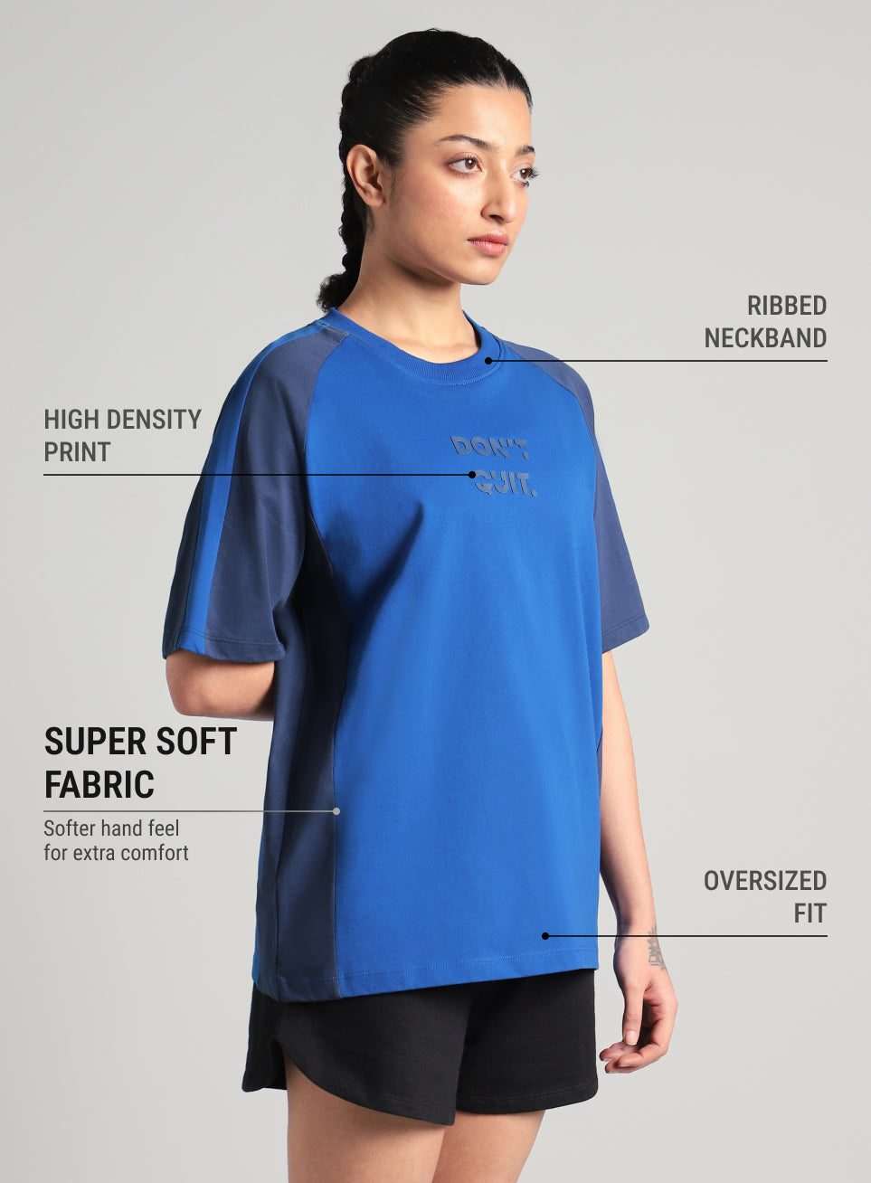 Women's Blue Classic Power Block Oversized Fit T-shirt