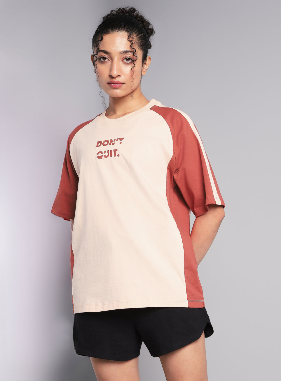 Women's Peach Classic Power Block Oversized Fit T-shirt