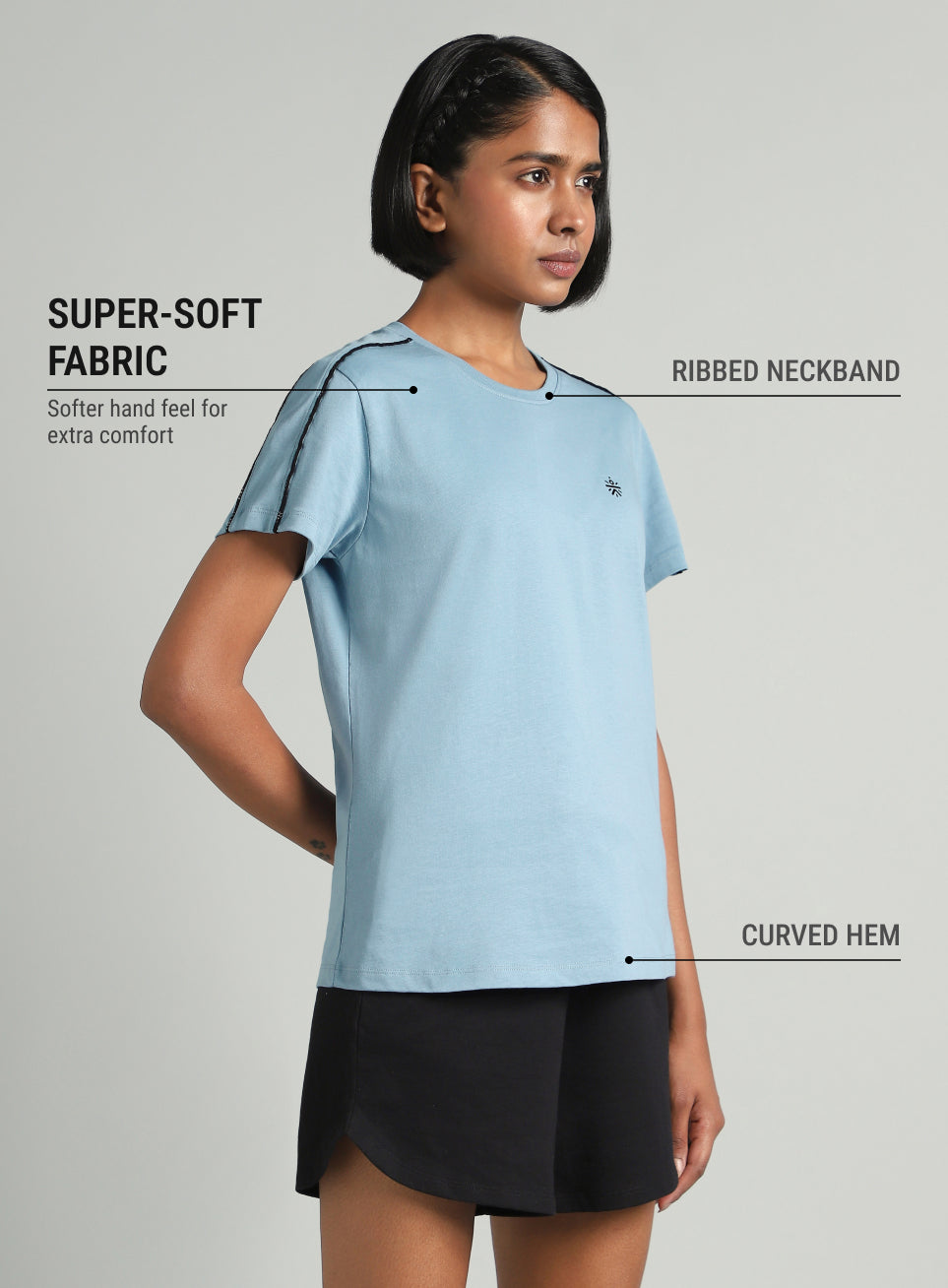 Women's Sky Blue Panel Play T-shirt