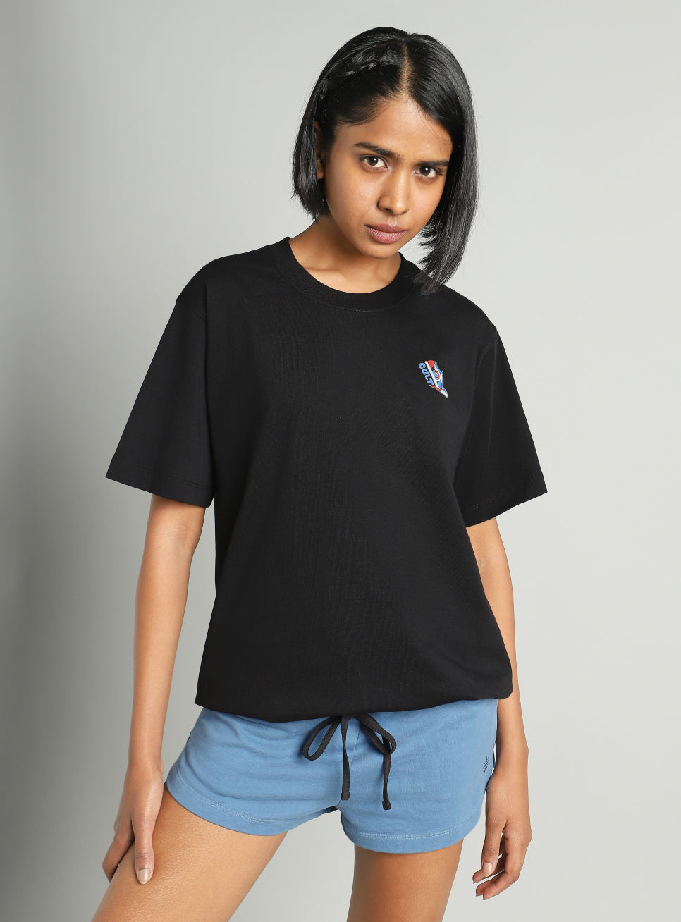 Women's Black Tie Up Relaxed Fit T-shirt