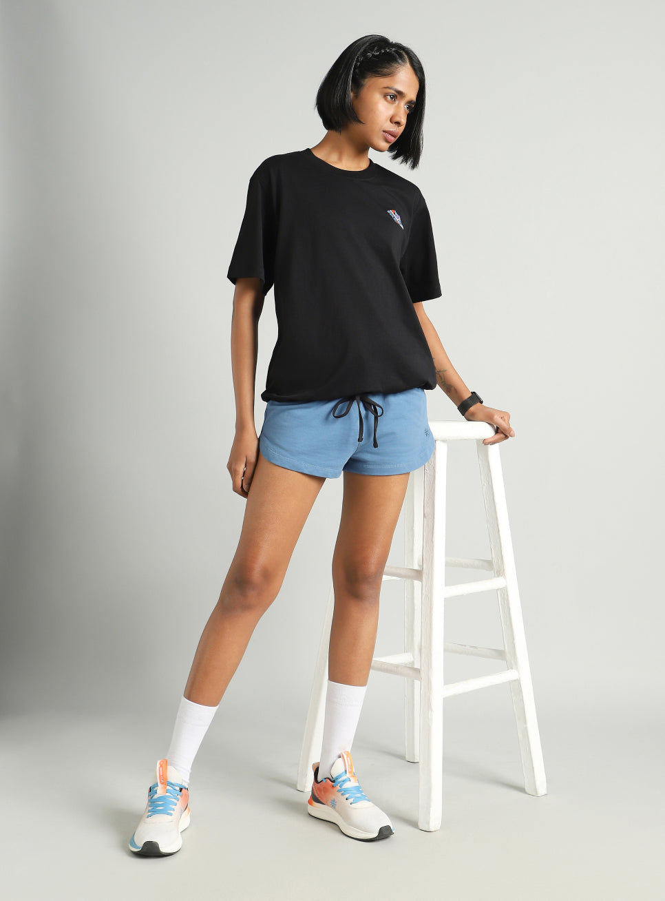 Women's Black Tie Up Relaxed Fit T-shirt