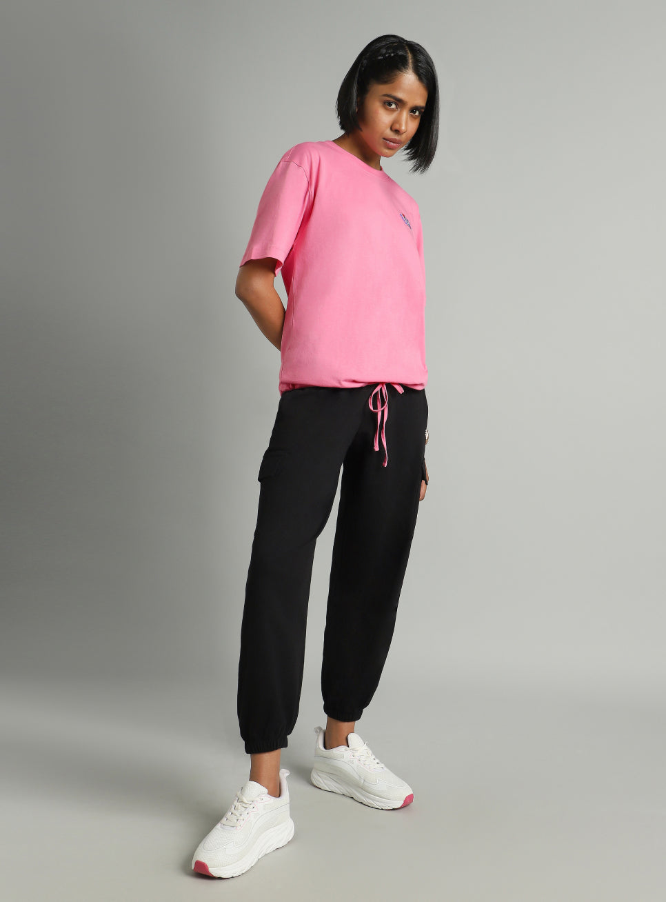 Women's Pink Tie Up Relaxed Fit T-shirt