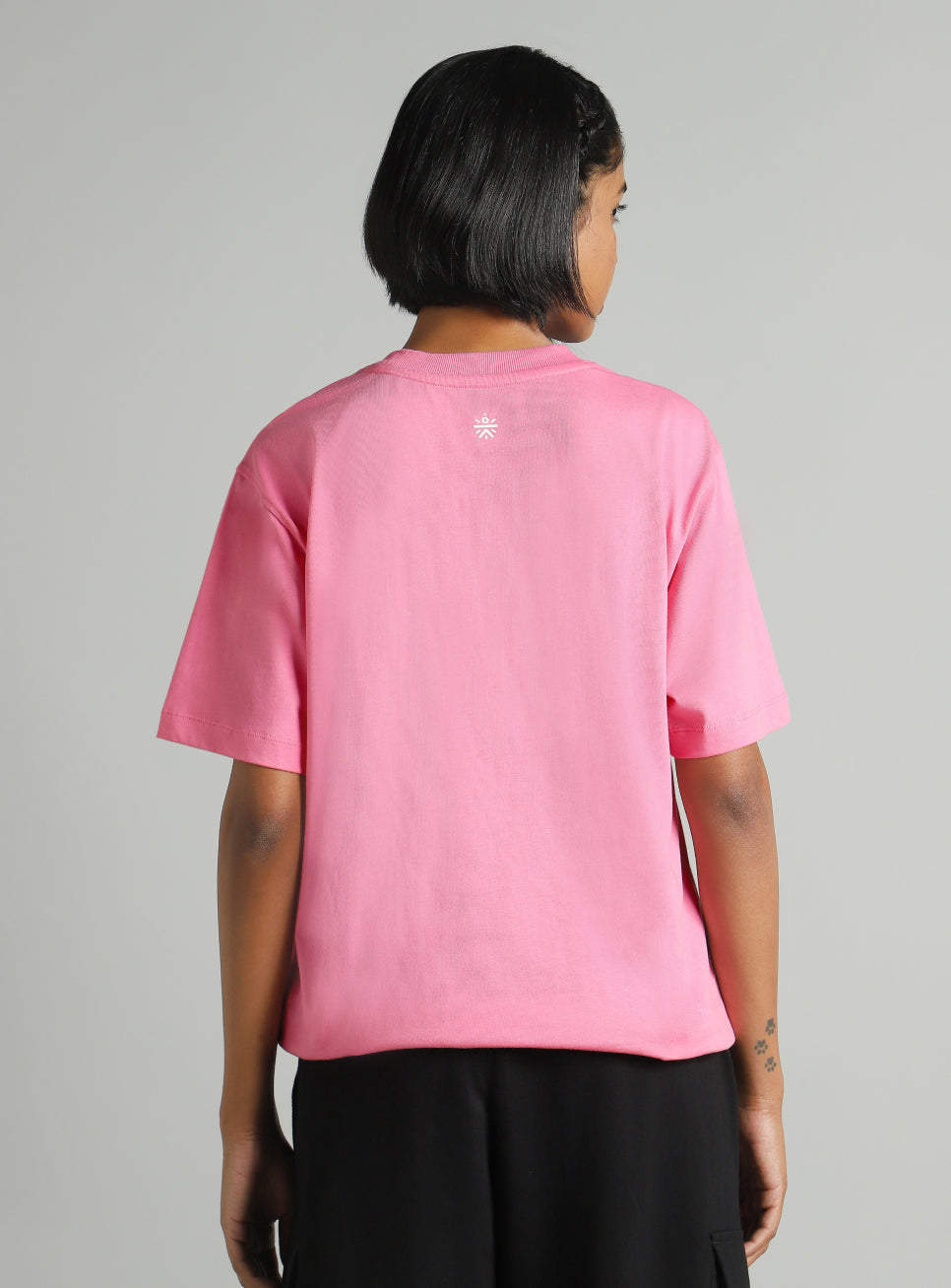 Women's Pink Tie Up Relaxed Fit T-shirt