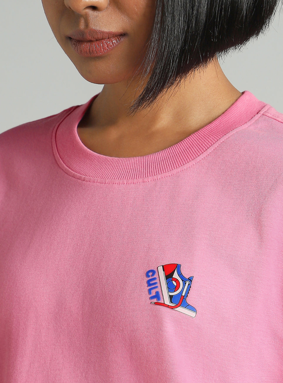 Women's Pink Tie Up Relaxed Fit T-shirt
