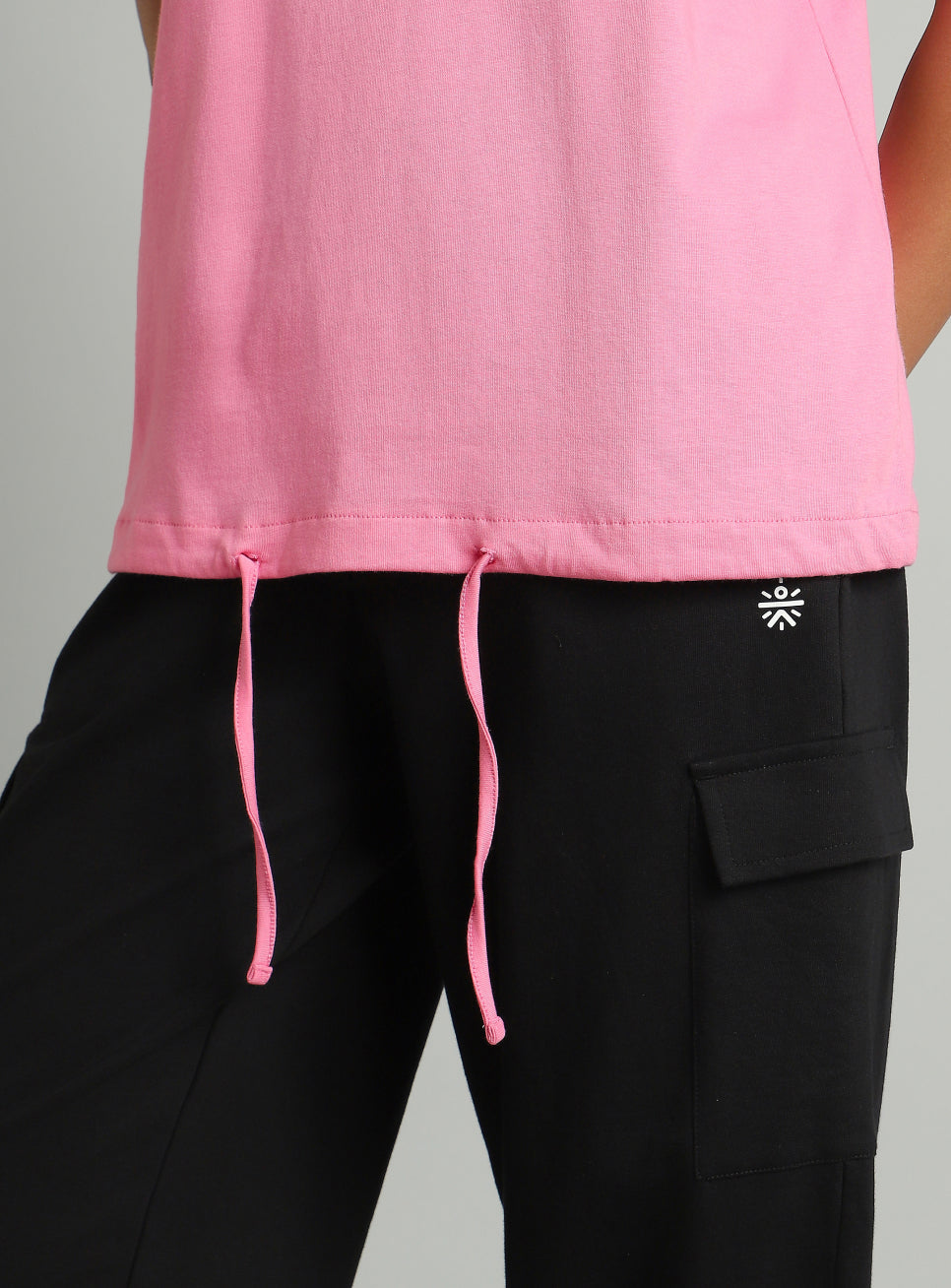 Women's Pink Tie Up Relaxed Fit T-shirt