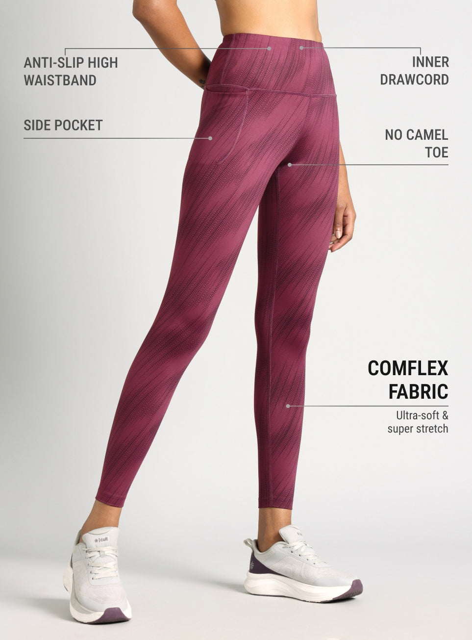 Women's Maroon Train All Day Printed COMflex Tights
