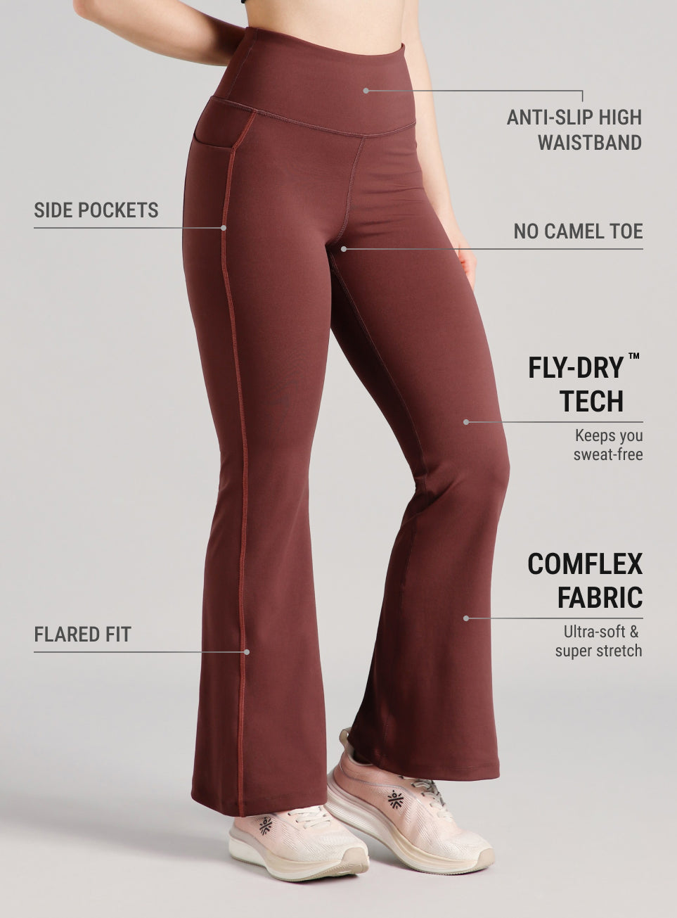 Women's Brown Power Pop Training Flarepants