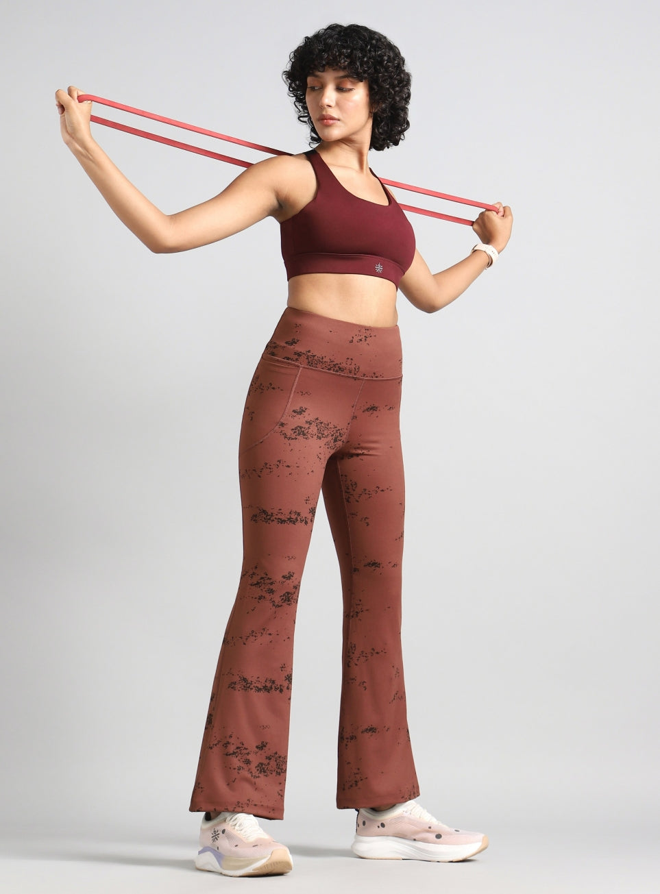 Women's Brown Training Printed COMFlex Flarepants