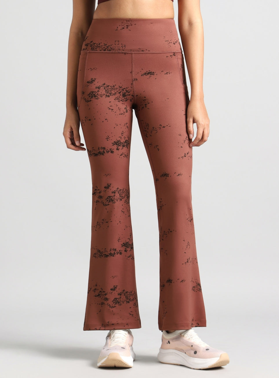 Women's Brown Training Printed COMFlex Flarepants