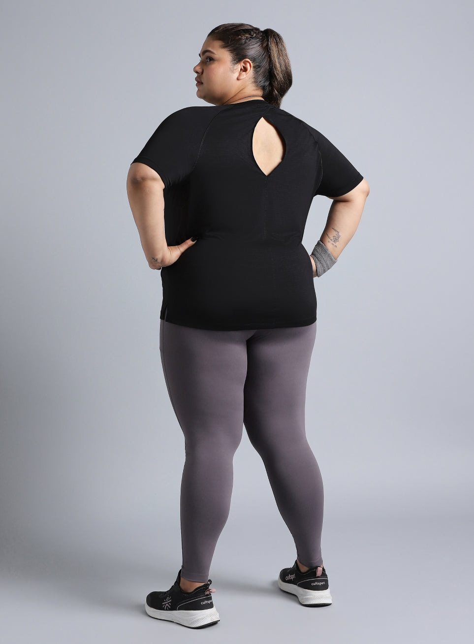 Women's Black Back Cut Out Plus Size T-shirt