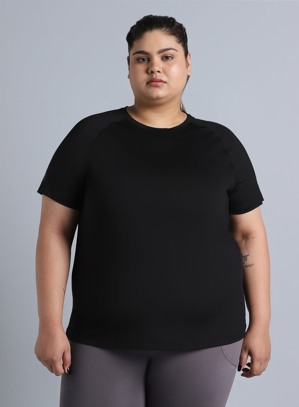 Women's Black Back Cut Out Plus Size T-shirt