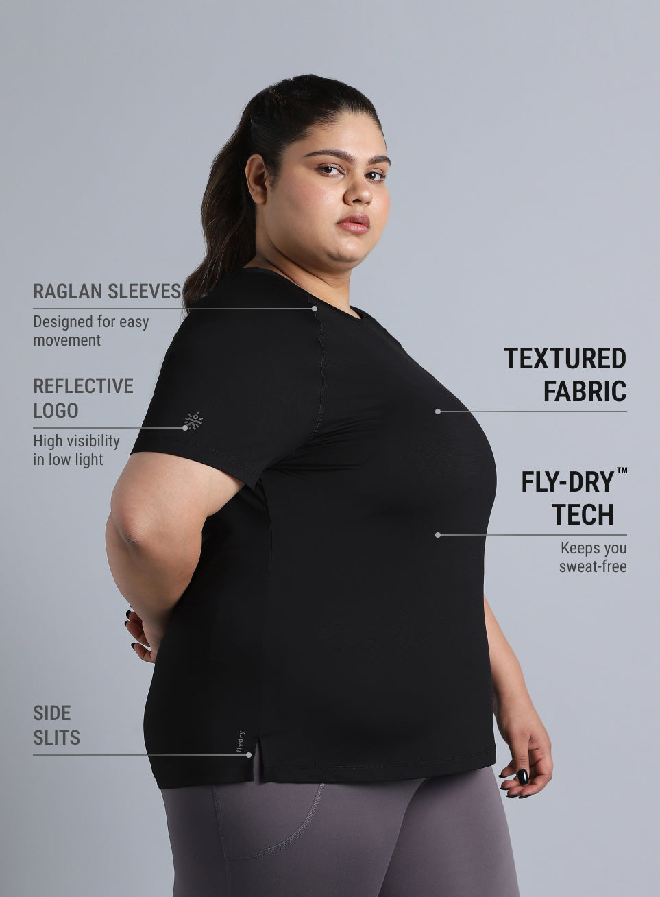 Women's Black Back Cut Out Plus Size T-shirt