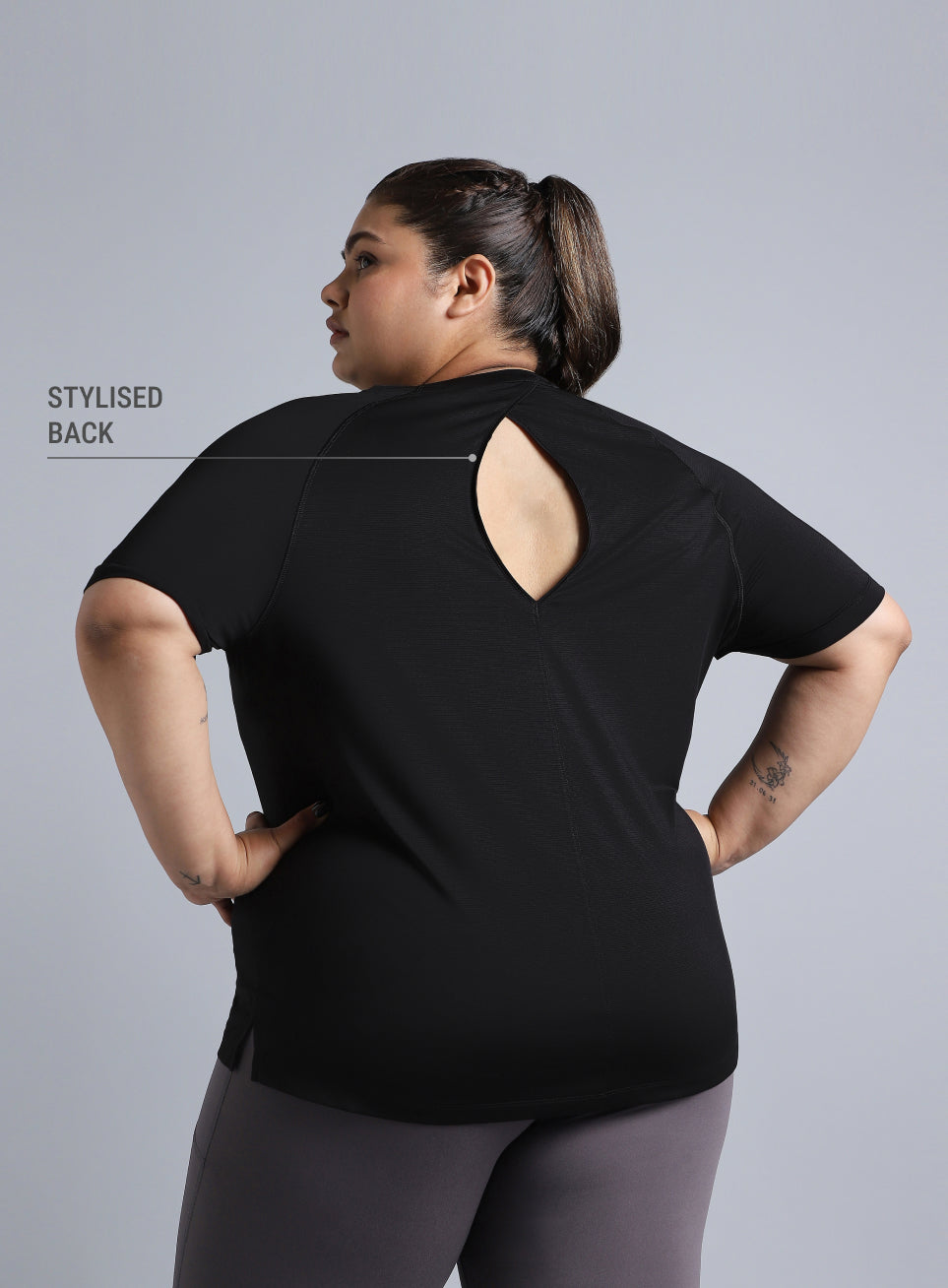 Women's Black Back Cut Out Plus Size T-shirt