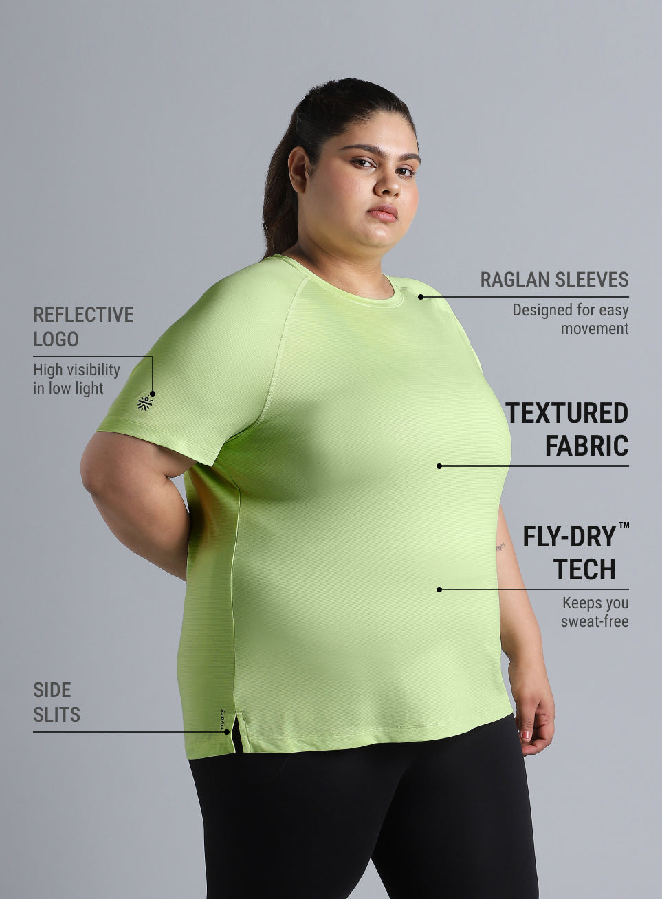 Women's Green Back Cut Out Plus Size T-shirt