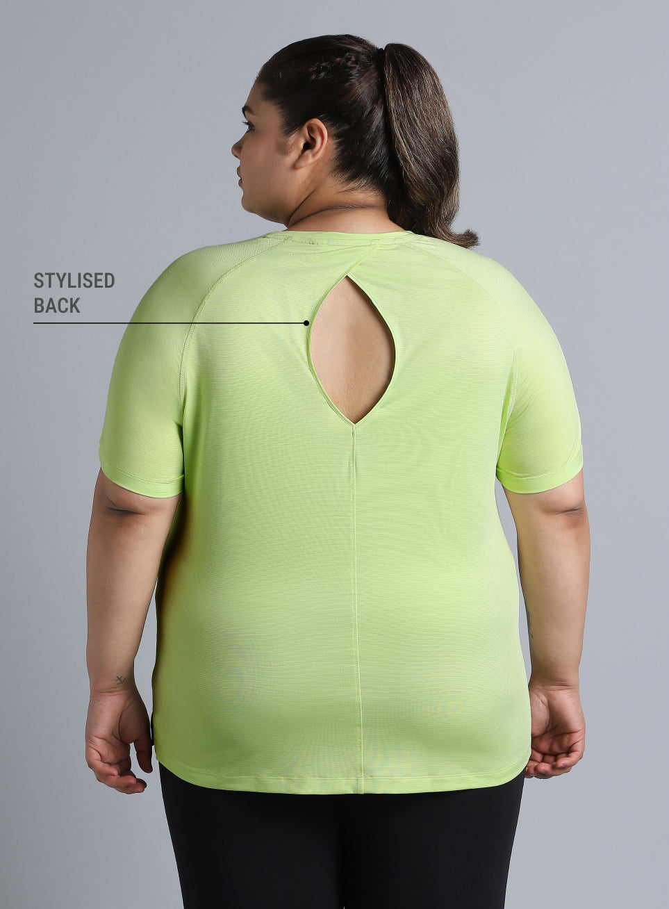 Women's Green Back Cut Out Plus Size T-shirt