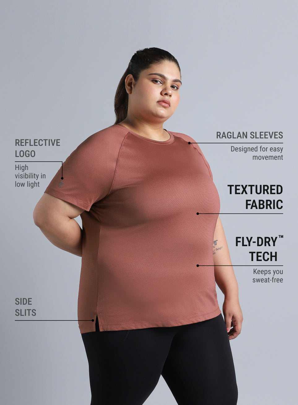 Women's Brown Back Cut Out Plus Size T-shirt