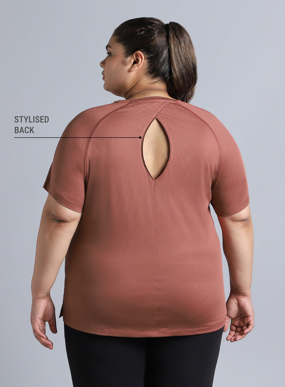 Women's Brown Back Cut Out Plus Size T-shirt