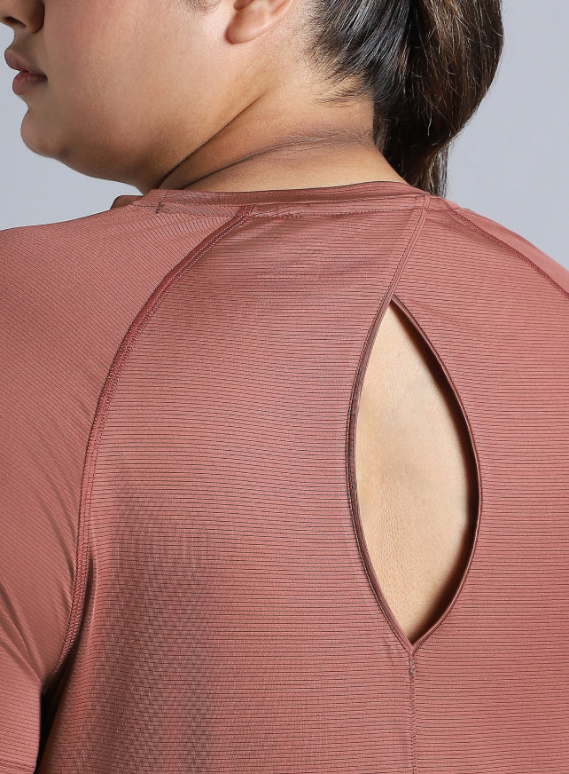 Women's Brown Back Cut Out Plus Size T-shirt