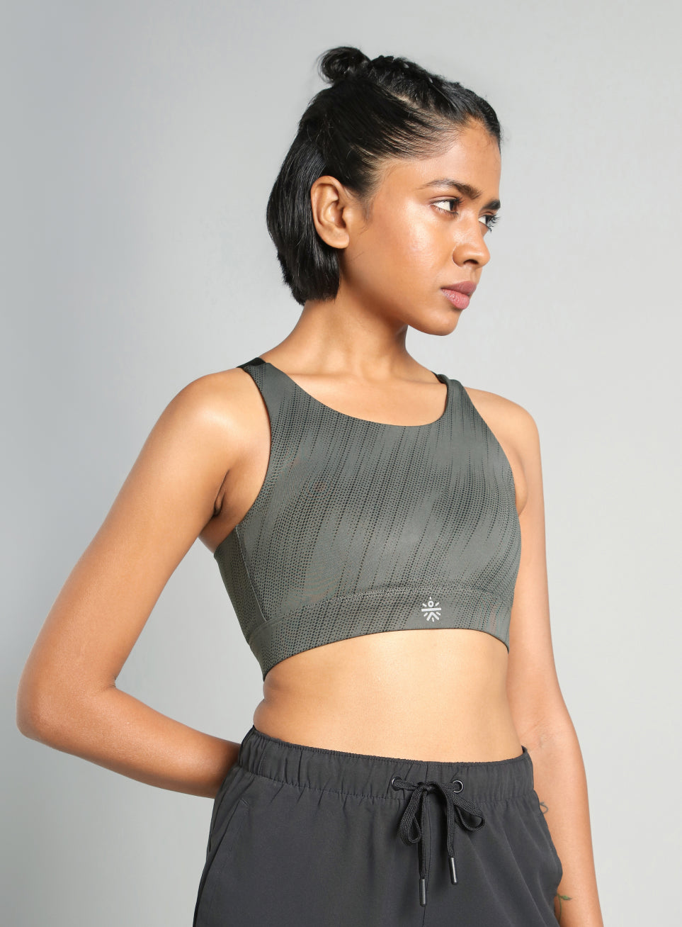 Women's Dark Grey Training Printed High Support Sports Bra