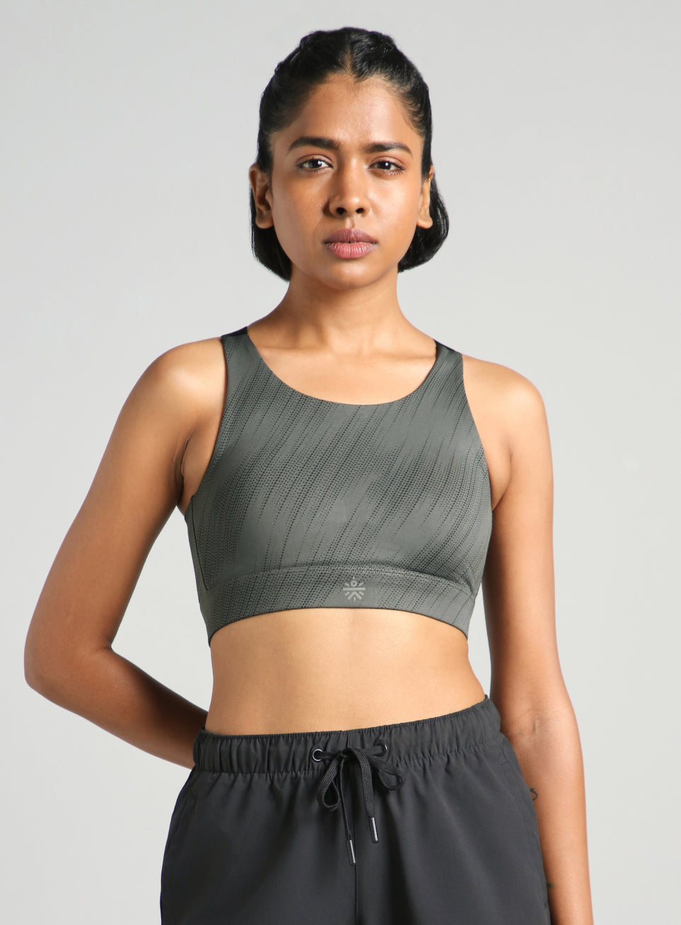 Women's Dark Grey Training Printed High Support Sports Bra